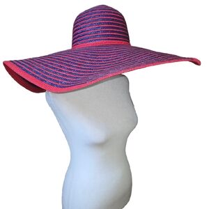 Red and Blue Striped Wide Brim Hat